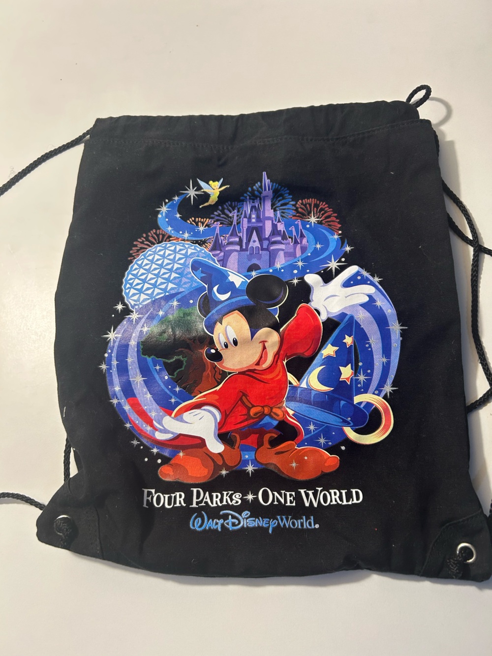 Disney Black Multicolor Mickey Sorcerer Drawstring Backpack